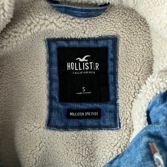 Hollister Epic Flex Jean White Sherpa Lined Jacket Trucker Vintage Style Y2k Fur - Picture 9 of 10